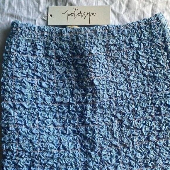 Petersyn Revolve Skirt Womens Small Marlene New Mini Tube Smocked Blue Ruffle - Picture 6 of 6